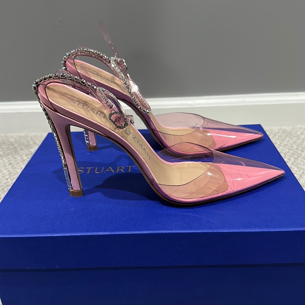 STUART WEITZMAN GLAM 110 STRAP PUMP PVC PINK 8.5